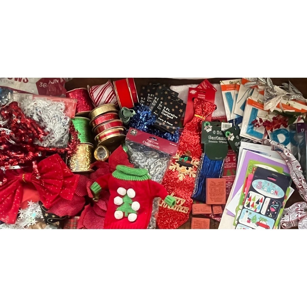 Huge Christmas Decor Set New-Organza Party Gift Cards Garland Stamps Ribbon Bows